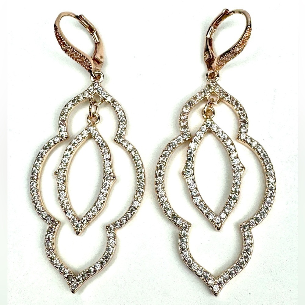 Anne Klein Rose Gold Tone Drop Dangle Earrings Cubic Zirconia